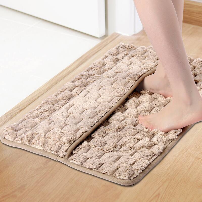 Fluffy Shag Bathroom Mat Soft Absorbent Non-Slip Backing Quick Dry Bath Rugs Home Gifts - Brown - 20" x 32"