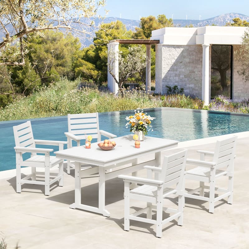 A 66.1-inch HDPS Outdoor Rectangular Table With Umbrella Holes - 32.7" W x 66.1" L x 30.1" H - White