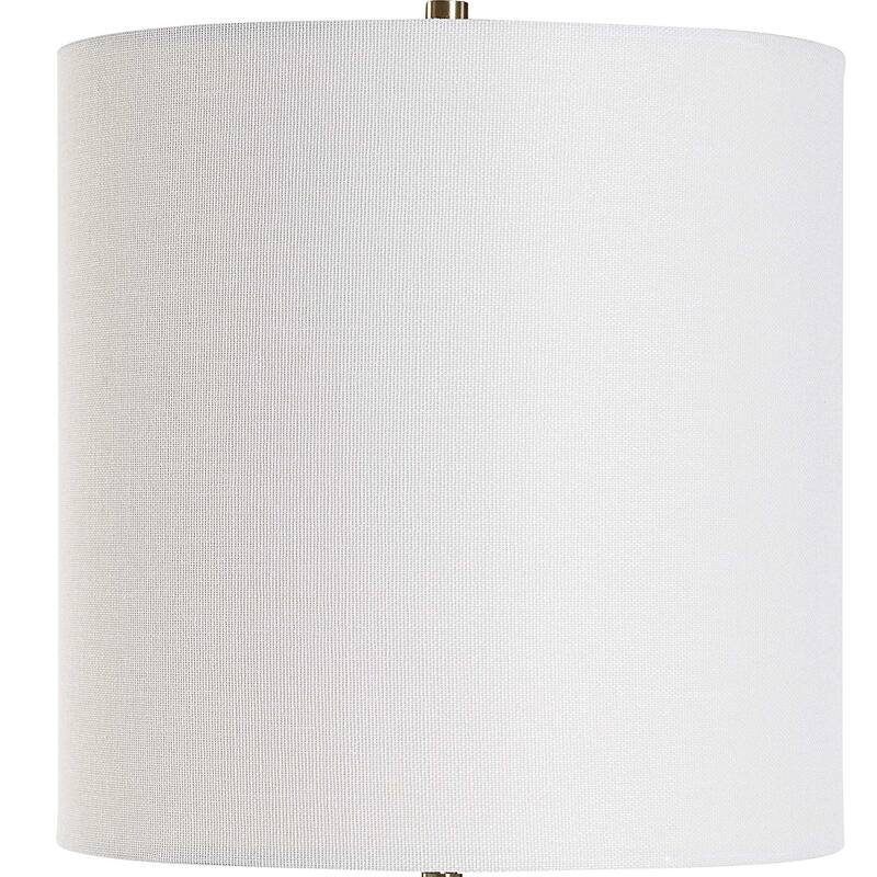 Table Lamp, Crystal Base, White Linen Shade, 32 Inch Antique Brass