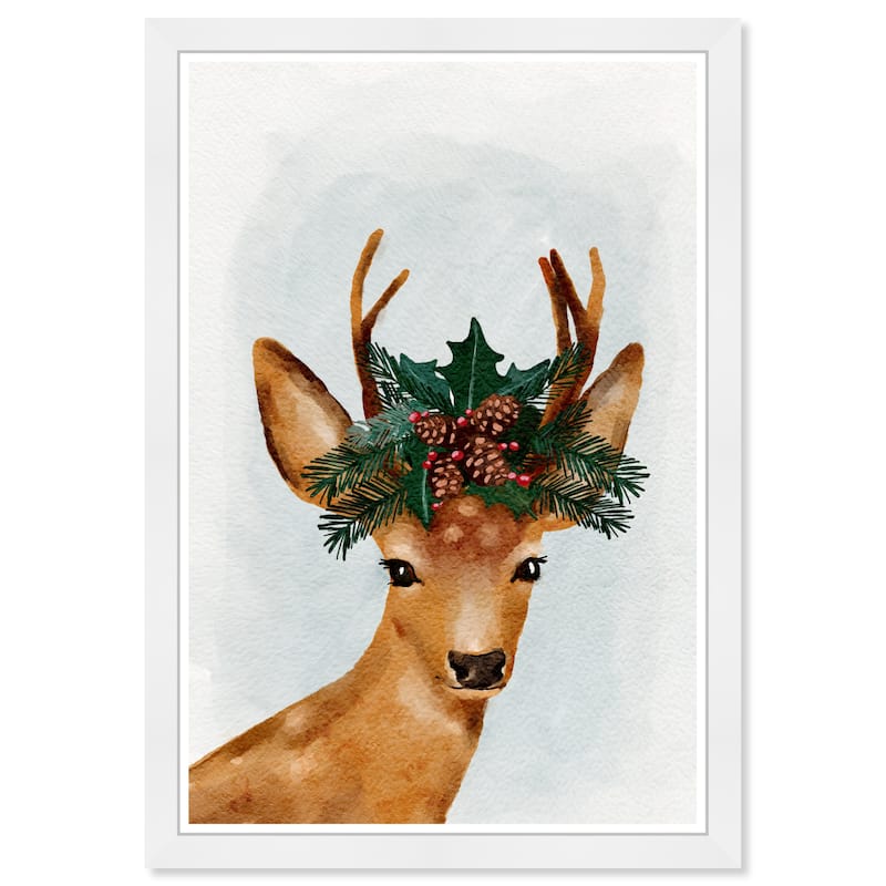 Wynwood Studio Prints Holiday and Seasonal Holiday Ornament Deer White and Dark Green Farmhouse Wall Art Canvas Print