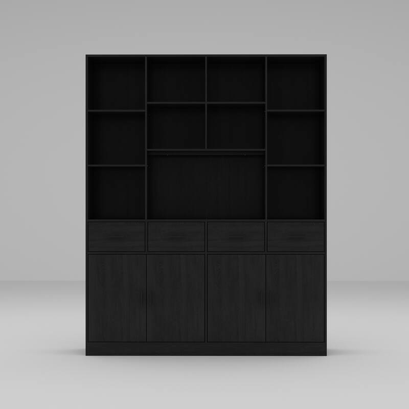 78.7" Large Bookcase,4 door, 4 drawer with Display Storage Shelves - 78.7"H x 63"W