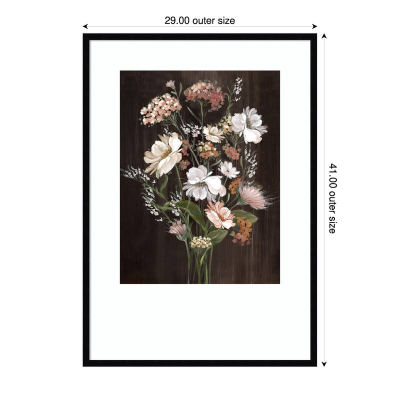 Gentle Blooms on Dark Canvas No. 2 by Alex Black Wood Framed Wall Art Print - Black