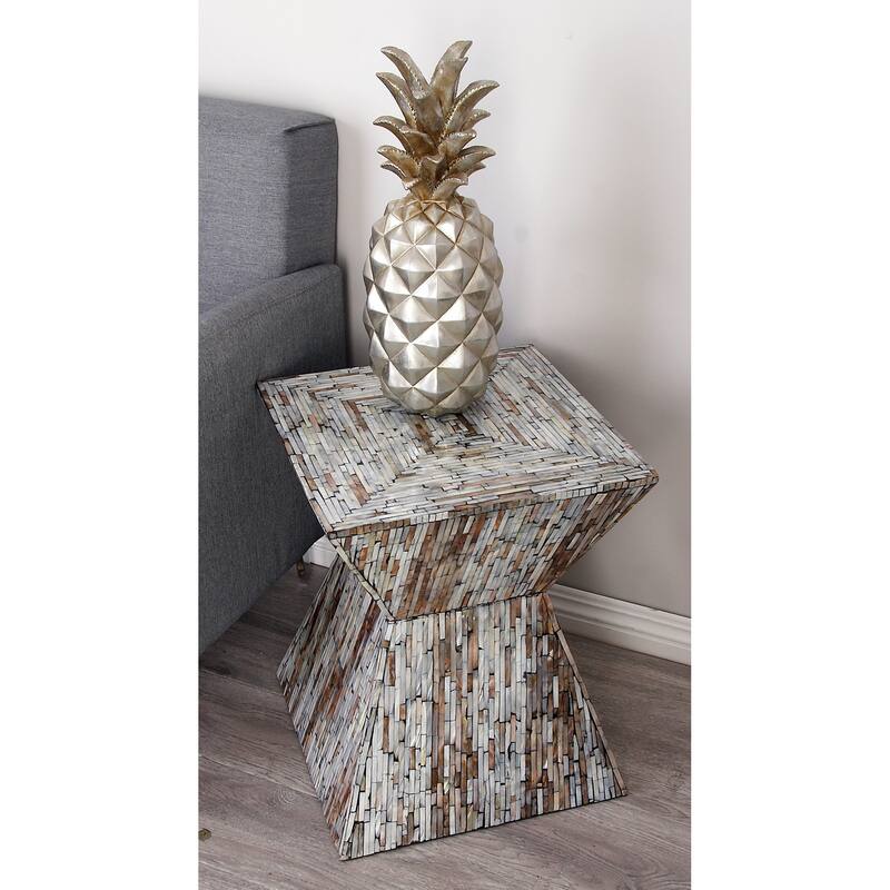 Mother of Pearl Shell Handmade Hourglass Shaped Accent Table - Gray or Beige - Roche River Decor