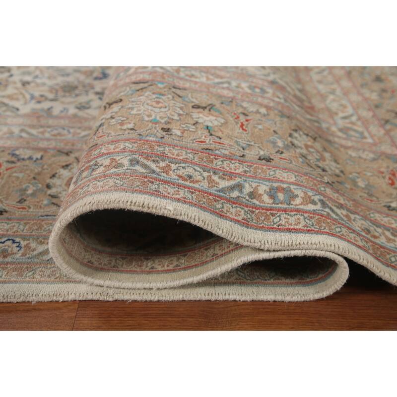 Hand Knotted Oriental 100% Wool Carpet Traditional Floral Beige & Ivories Kashan Area Rug - 12' 8'' X 9' 10''