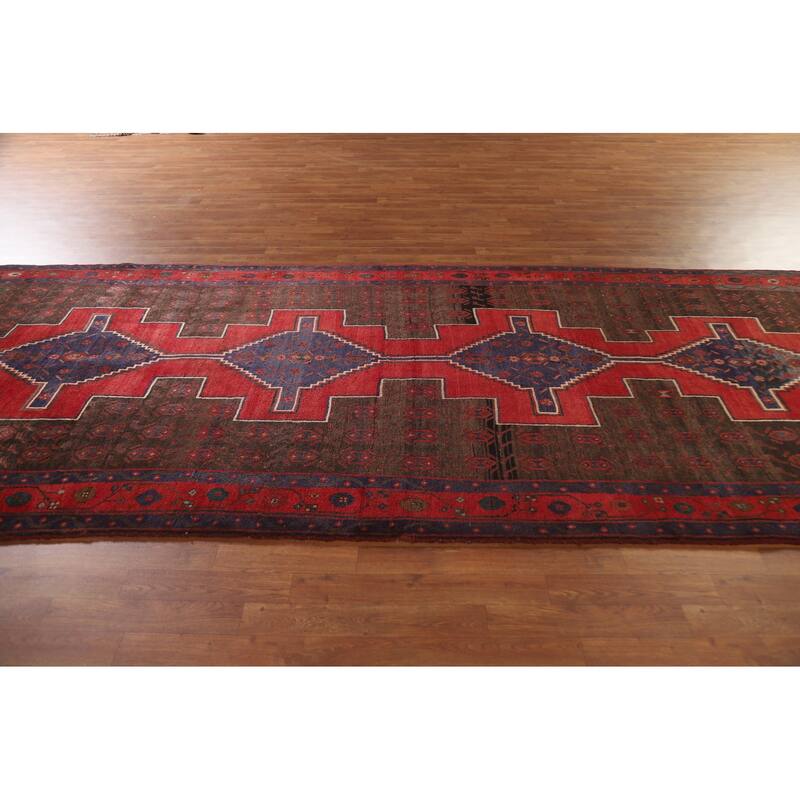 Geometric Hamedan Persian Vintage Area Rug Handmade Wool Carpet - 5'2"x 13'4"