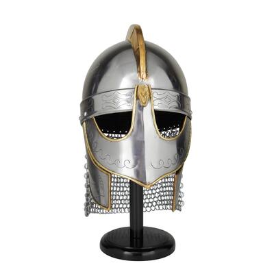 Handcrafted Vintage Iron Viking Wolf Armor Helmet Silver Gold With Stand