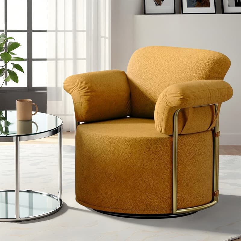 Modern Swivel Boucle Accent Chair Lounge Chair with Gold Metal Base - Orange