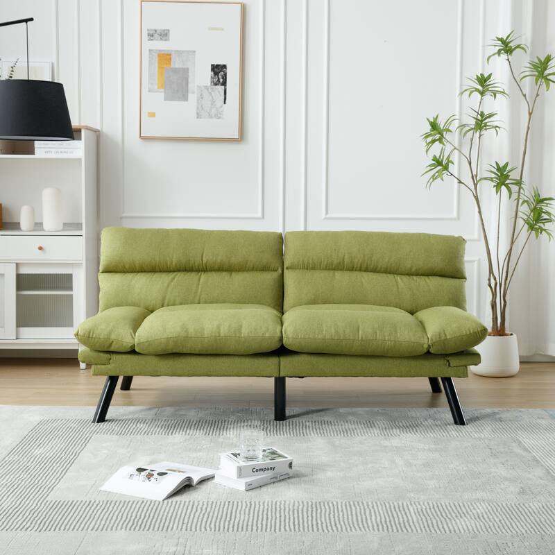 Modern 2-Seater Linen Sofa with Metal Legs, Set of 1