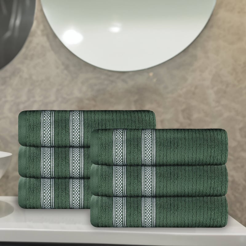 Superior Brea Zero Twist Cotton Ribbed Modern Hand Towel Set of 6 - Forest Green