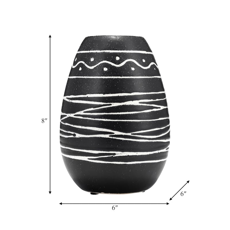 8" Ceramic Vase Contemporary Black and White Tribal Design Vase For Decorative Table Accent Stylish Home or Office