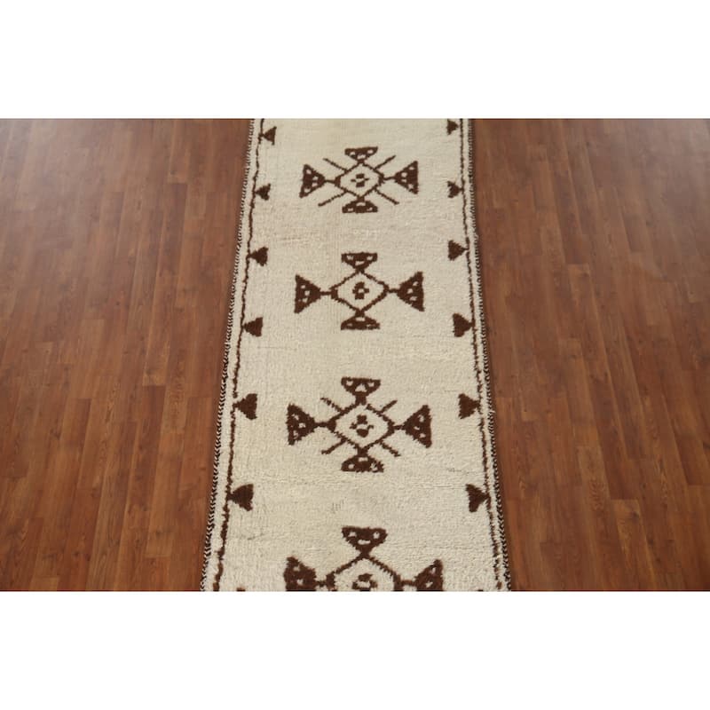 Anatolian Oriental Runner Rug Handmade Natural Dye / Beige Wool Carpet - 3'1"x 11'1"