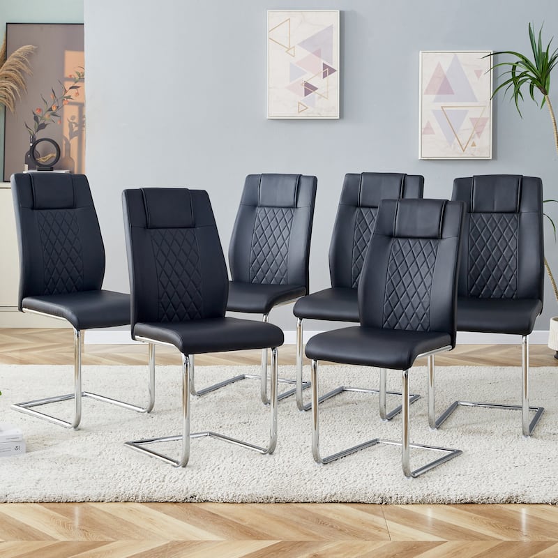 Leather Dining Chair Set of 6 Office Chair with C-Shaped Metal Legs