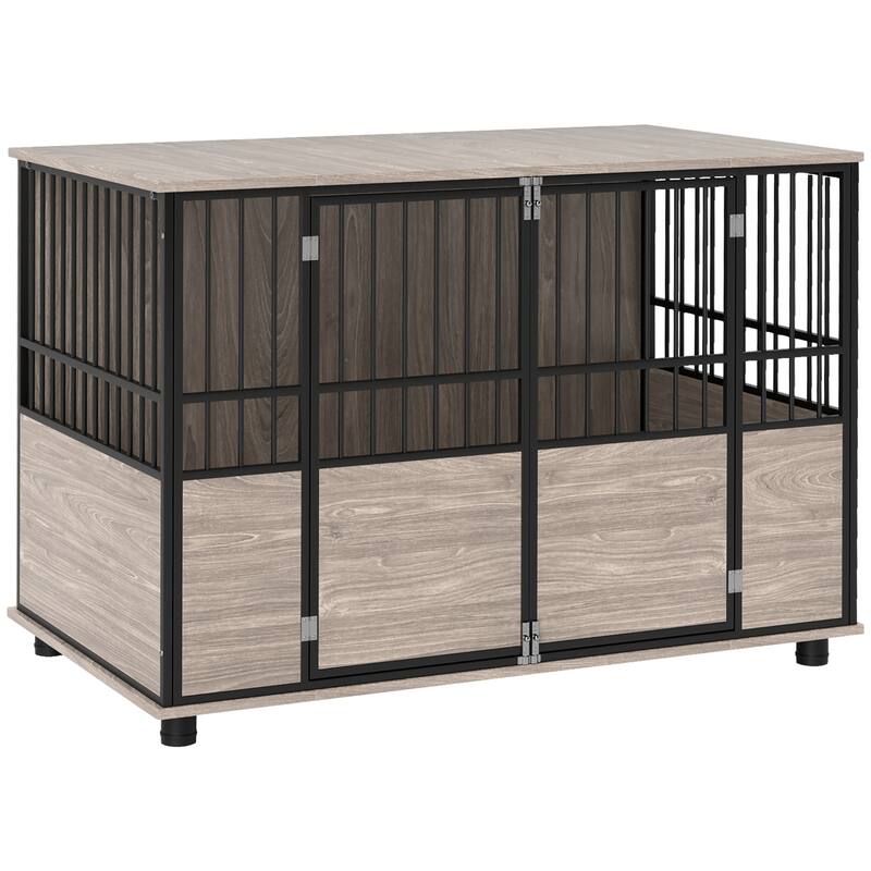 Living Room Dog Kennel Dog Room Side Table Nightstand with Raised Base and Two Front Doors Dog House Dog Crate