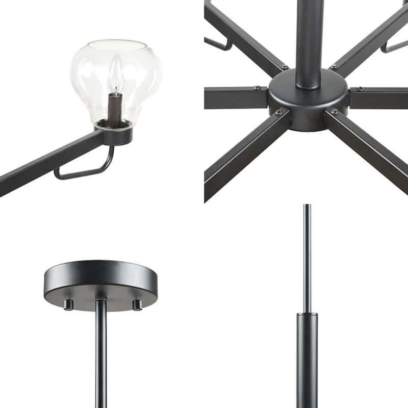 6-Light Black Chandelier Light Fixture with Bowl Shaped Glass Shades