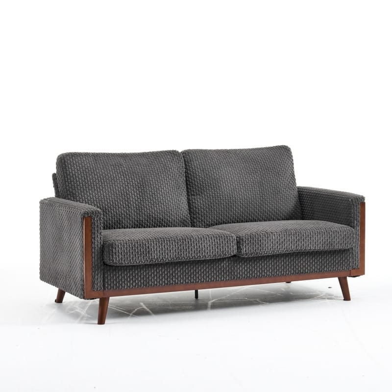 Modern Farmhouse Velvet Upholstery Loveseat With Solid Wood Frame Compact 2-Seater Couch For Small Space