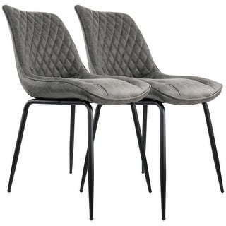 2 Piece Vintage Tufted Chair in Gray with Black Metal Legs