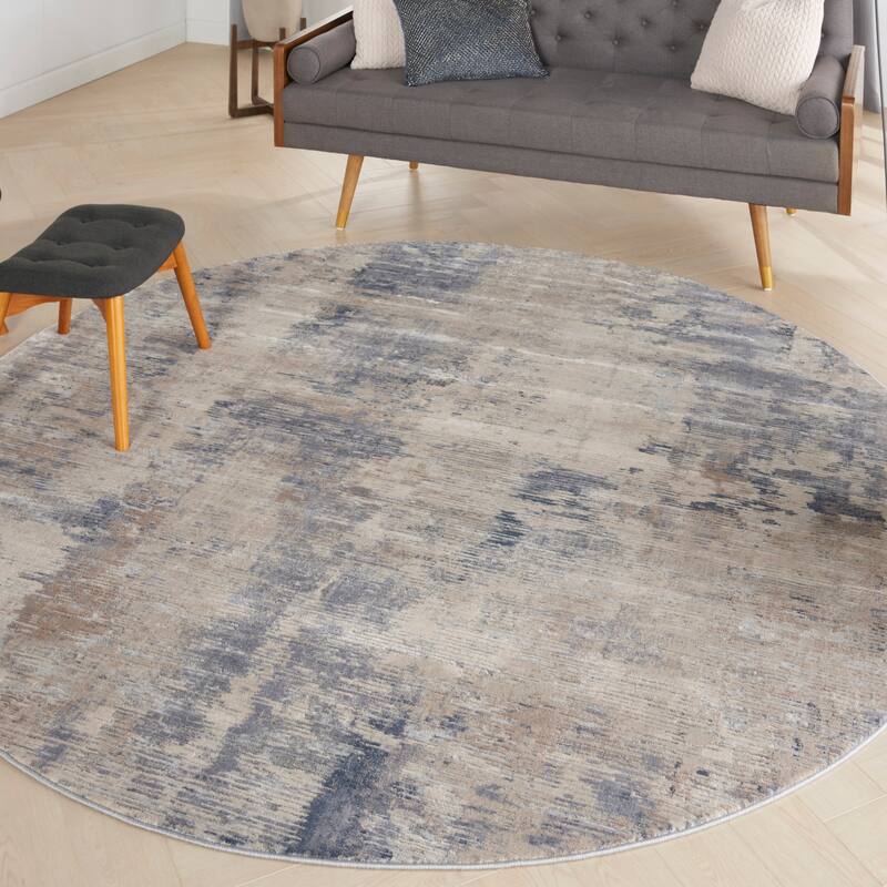 Rustic Textures Modern Transitional Abstract Area Rug - 5'3" Round - Beige - Runner/Rectangle