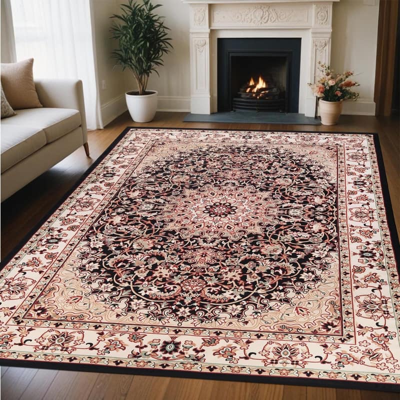 Superior Chatou Floral Medallion Washable Indoor Runner or Area Rug - 10' x 14' - Black-Ivory