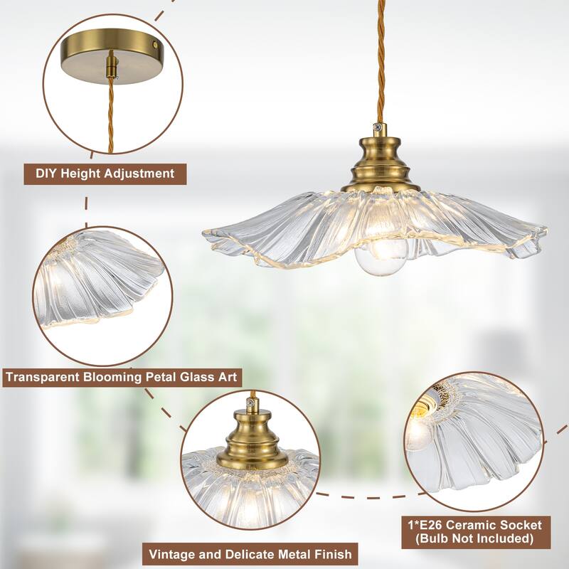 11" Flower-Shaped Red & White Gradient Glass Pendant Light Modern - Dia.11.02-in