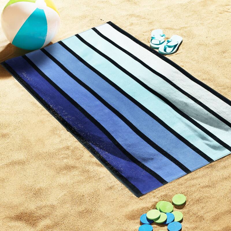 Superior Faded Stripes Cotton Velour Quick-Dry Oversized Beach Towel