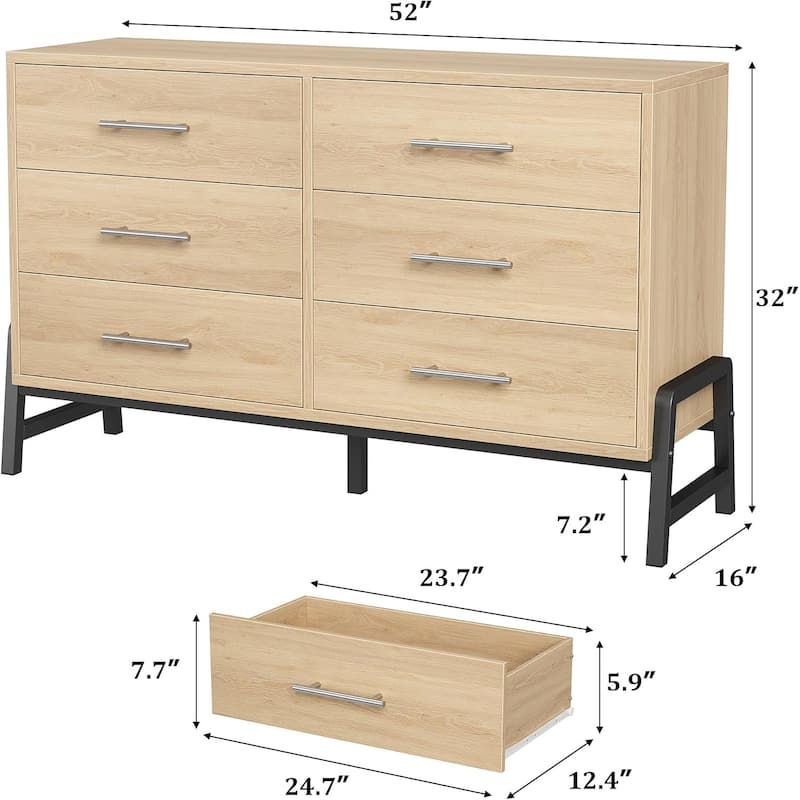 6 Drawer Dresser for Bedroom, Freestanding Wooden Chest Storage