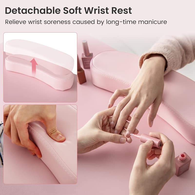 Costway Wooden Nail Desk Station with Removable Wrist Rest Metal Legs - See Details