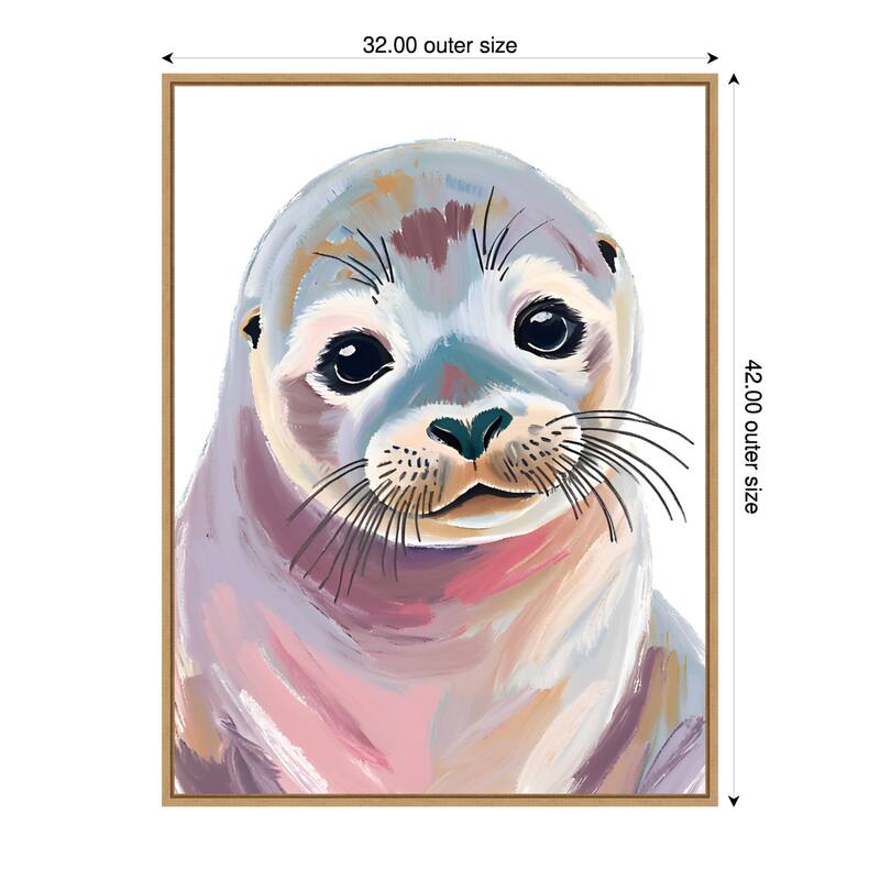 Cute Seal Pup by Ohkimiko Framed Canvas Wall Art - 32 x 42 in