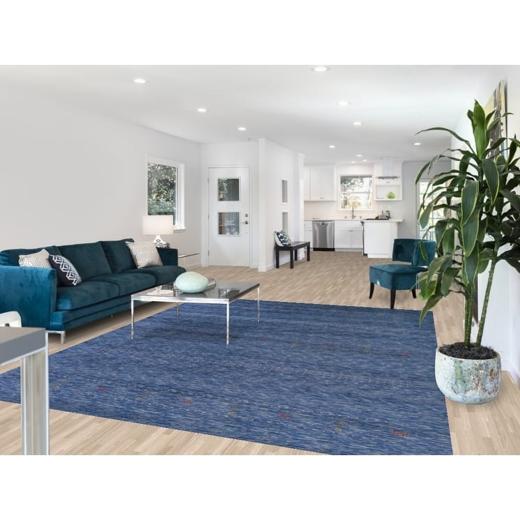 Hand Knotted Oriental 100% Wool Carpet Tribal Tribal Navy Blue & Blues Gabbeh Area Rug - 9' 9'' X 8' 0''