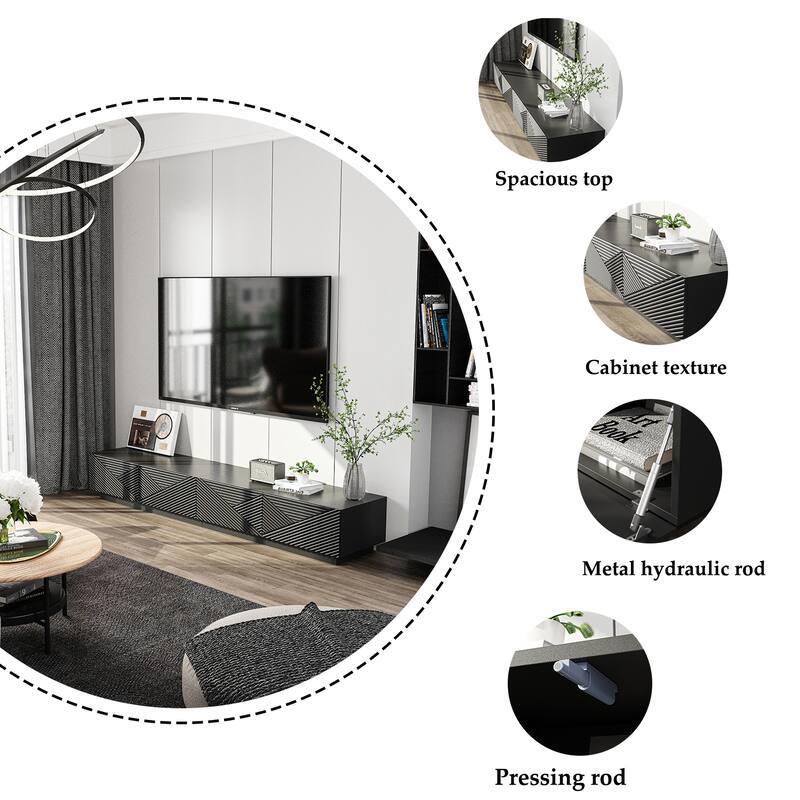 Modern Black TV Stand for 85 Inch TV, Floating Entertainment Center with Drop Down Doors Media Console
