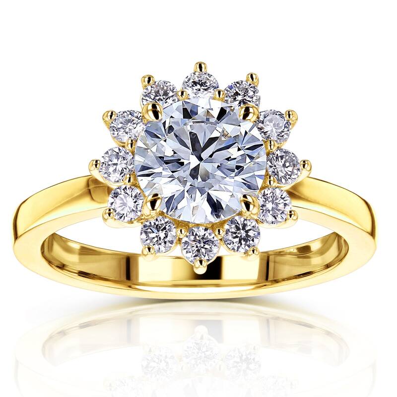 Kobelli 1.35 or 2.75 Carats Lab Grown Diamond Certified 14k Solid Gold Burst Halo Himawari Ring (EF/VS) - Yellow - 9.5 - 1.35