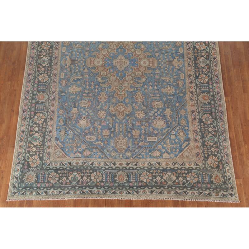 Over Dyed Blue Tabriz Persian Vintage Rug Hand-Knotted Wool Carpet - 8'0"x 10'11"