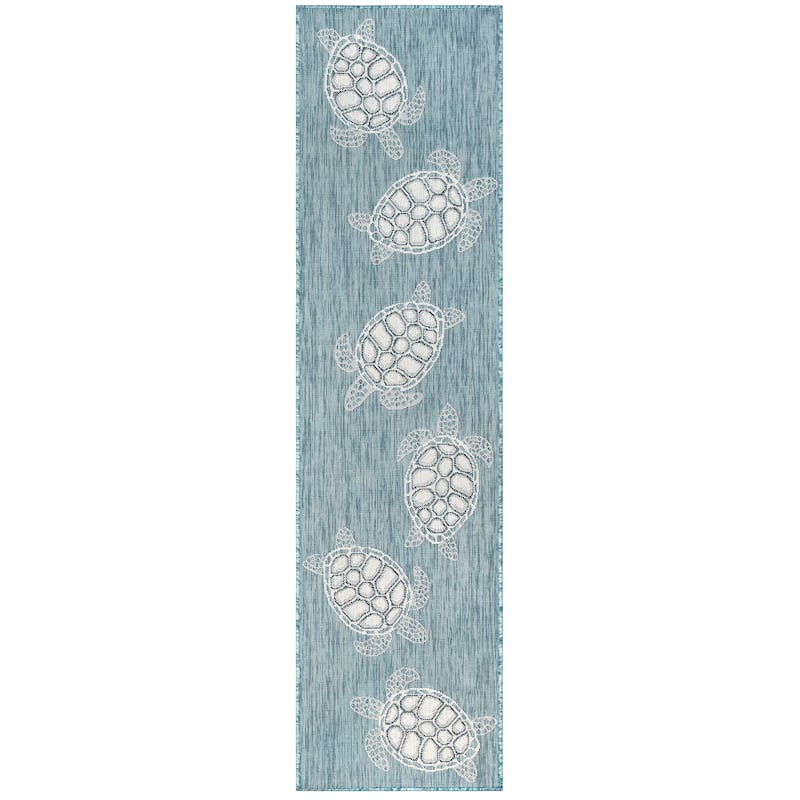 Liora Manne Carmel Collection Sea Turtles Indoor/ Outdoor Area Rug - 1'11" x 7'6" Runner - Aqua