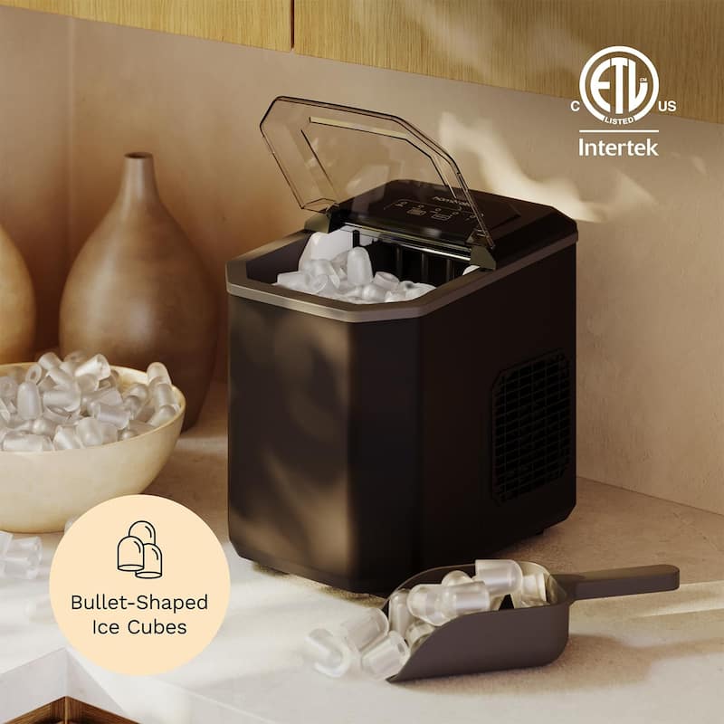 hOmeLabs Countertop Ice Maker - 2 Ice Sizes, 26 lbs/Day, Self-Cleaning - with Ice Scoop & 5 Ice Bags - Black, Sleek, Portable