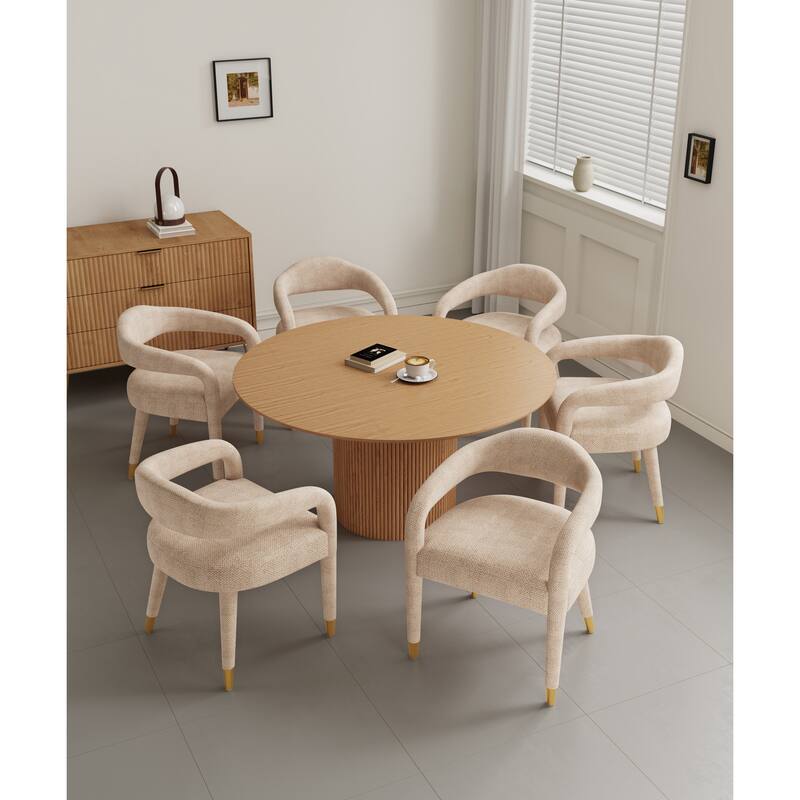 Manhattan Comfort 7-Piece Hathaway Modern 59.05 Solid Wood Round Dining Set - Natural Beige - Set of 7