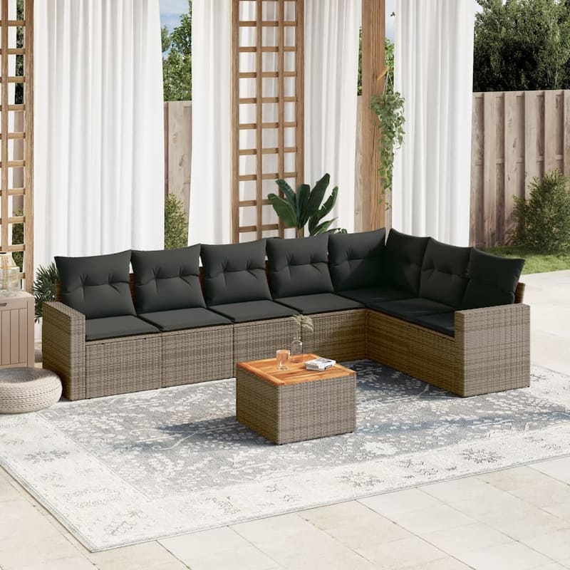vidaXL Patio Sofa Set with Cushions Outdoor Furniture 8 Piece Poly Rattan - 25.8 x 24.4 x 27.2 - Grey