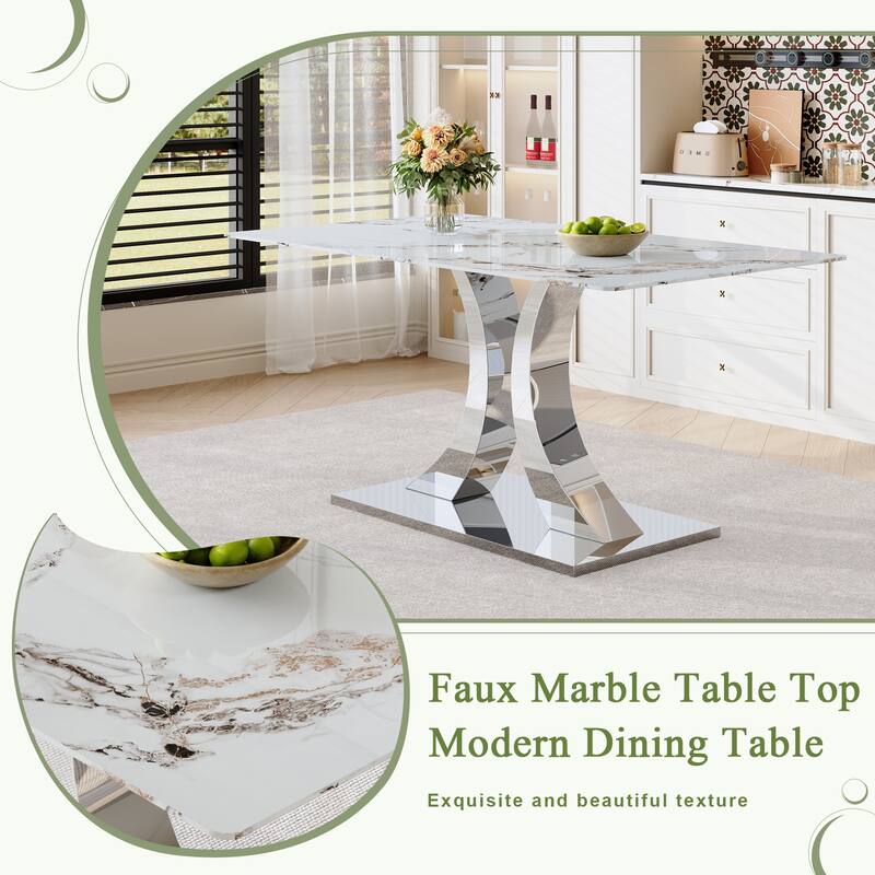 5-Piece Dining Table Set with 4 Upholstered Chairs, Kitchen Table Set with Tempered Glass Rock Top for Dining Room