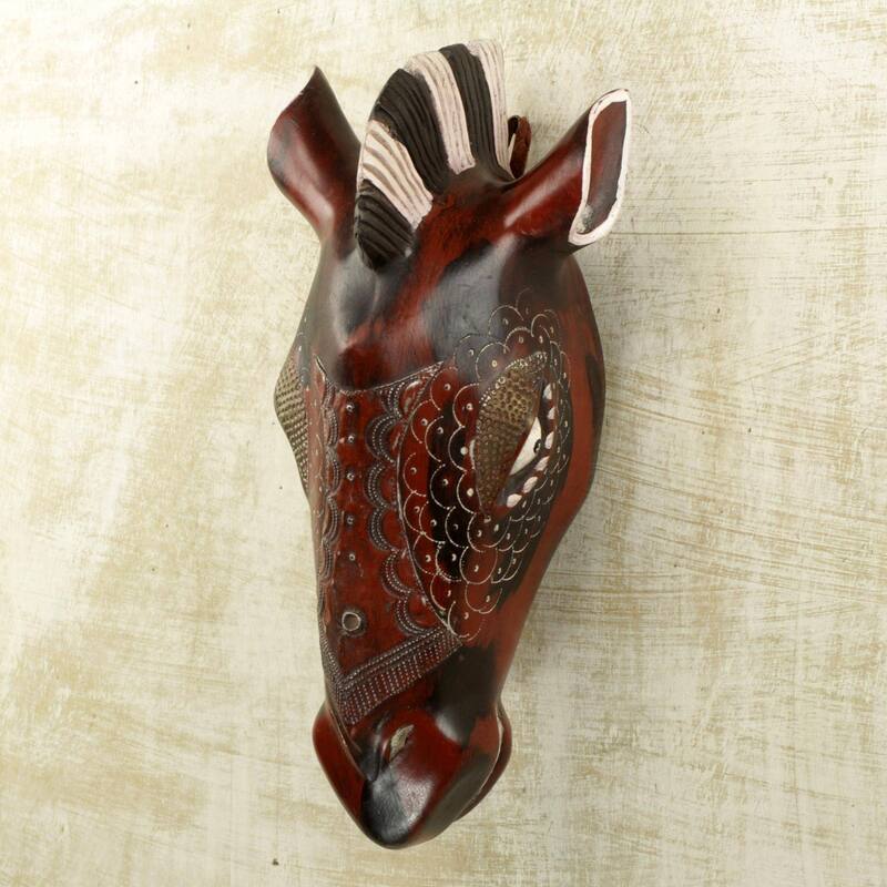 Handmade Zebra Head African wood mask (Ghana)
