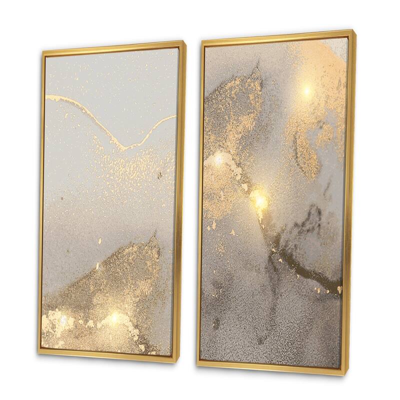Designart "Grey & Gold Marble Liquid Art II" Abstract Framed Art Set of 2 Pieces