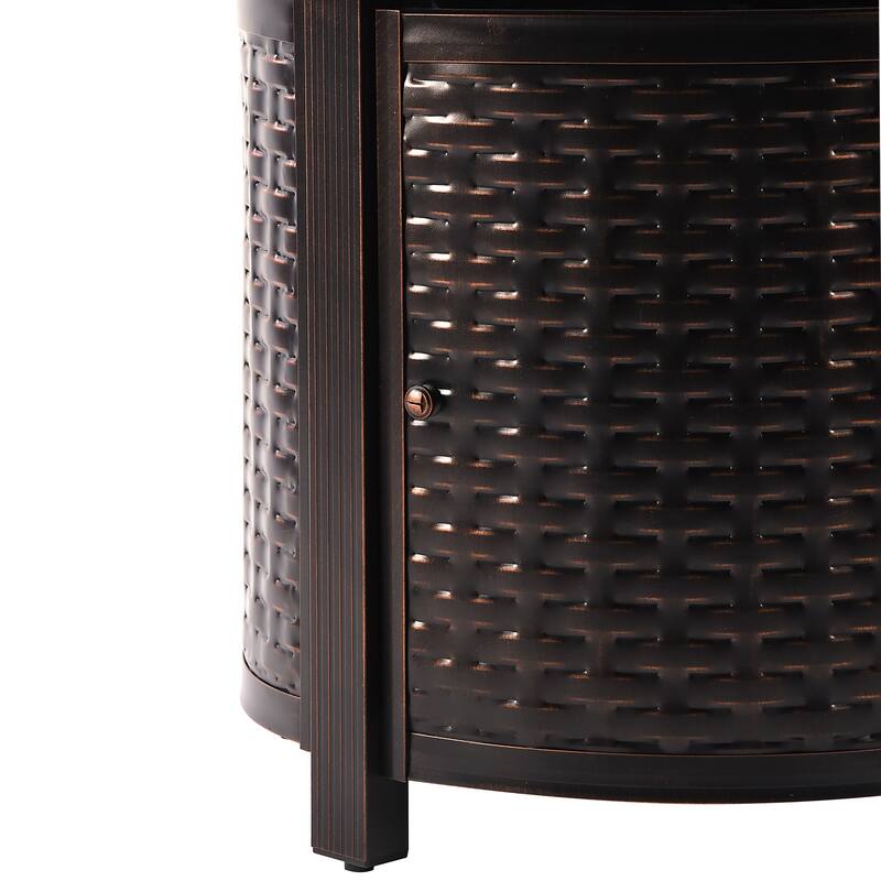 Outdoor Aluminum 34 in. Round Fire Table Set with Four Deep Seating Swivel Rocking Chairs & Accessories