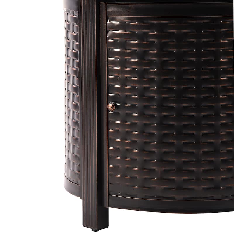 Round 34 in. x 34 in. Aluminum Propane Fire Pit Table with Glass Beads, Two Covers, Lid, 37,000 BTUs - N/A