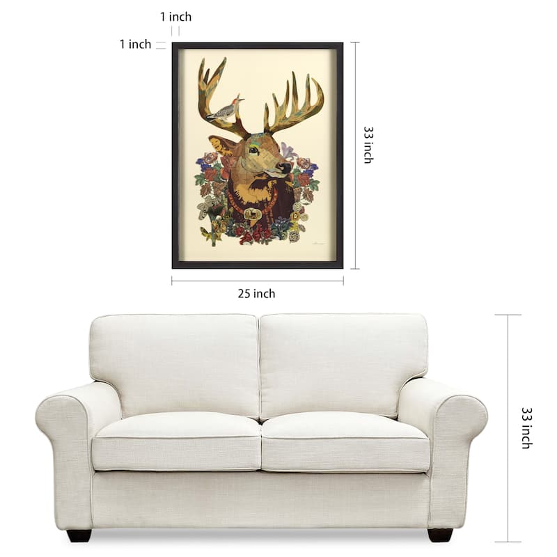 Empire Art "Mr. Deer" Alex Zeng's dimensional collage, under glass & a black shadow box frame