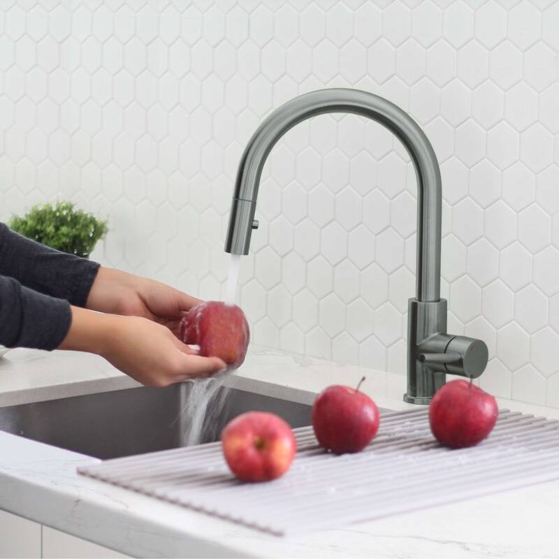 STYLISH Kitchen Sink Faucet Single Handle Pull Down Dual Mode in Stainless Steel - Faucet Height: 14 1/8" | Spout Height: 6 3/4" - Gunmetal