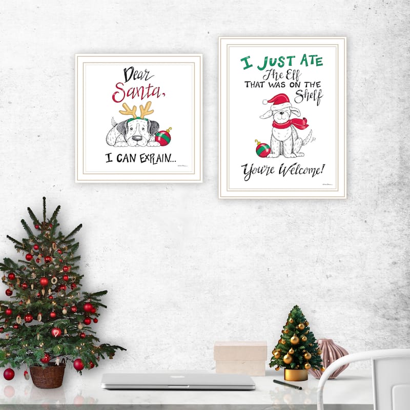 2-Piece Framed Wall Art Set - Humorous "Dear Santa, I Can Explain", White Frame