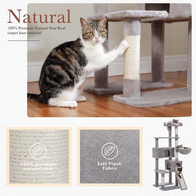 61" Indoor Large Cat Tree Cat Tower with Ladder and Dual Condos