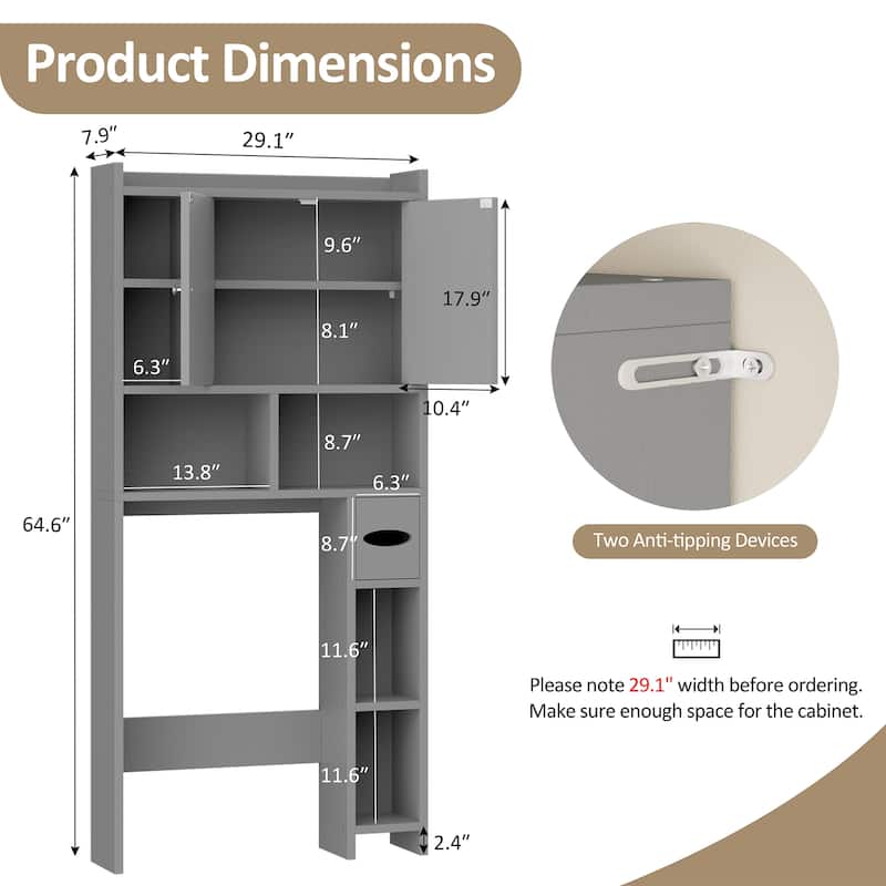 Over-The-Toilet Storage Cabinet – 2-Door Bathroom Organizer with Tissue Holder
