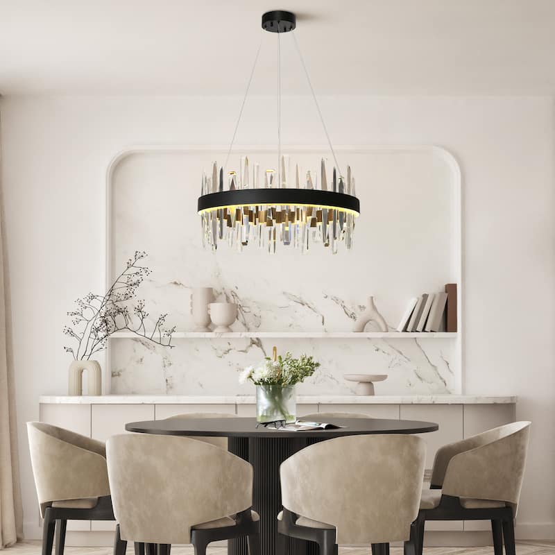 Modern 1-Light LED Crystal Drum Chandelier for Dining Room Bedroom - D23.6" x H12"