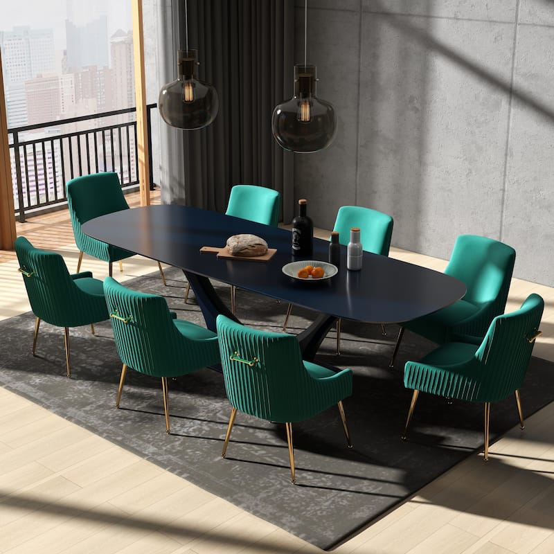 SEYNAR Modern Glam Velvet Dining Chair Set of 8 for Dining Room, Tufted Vanity Chair for Living Room (no table) - Deep Green