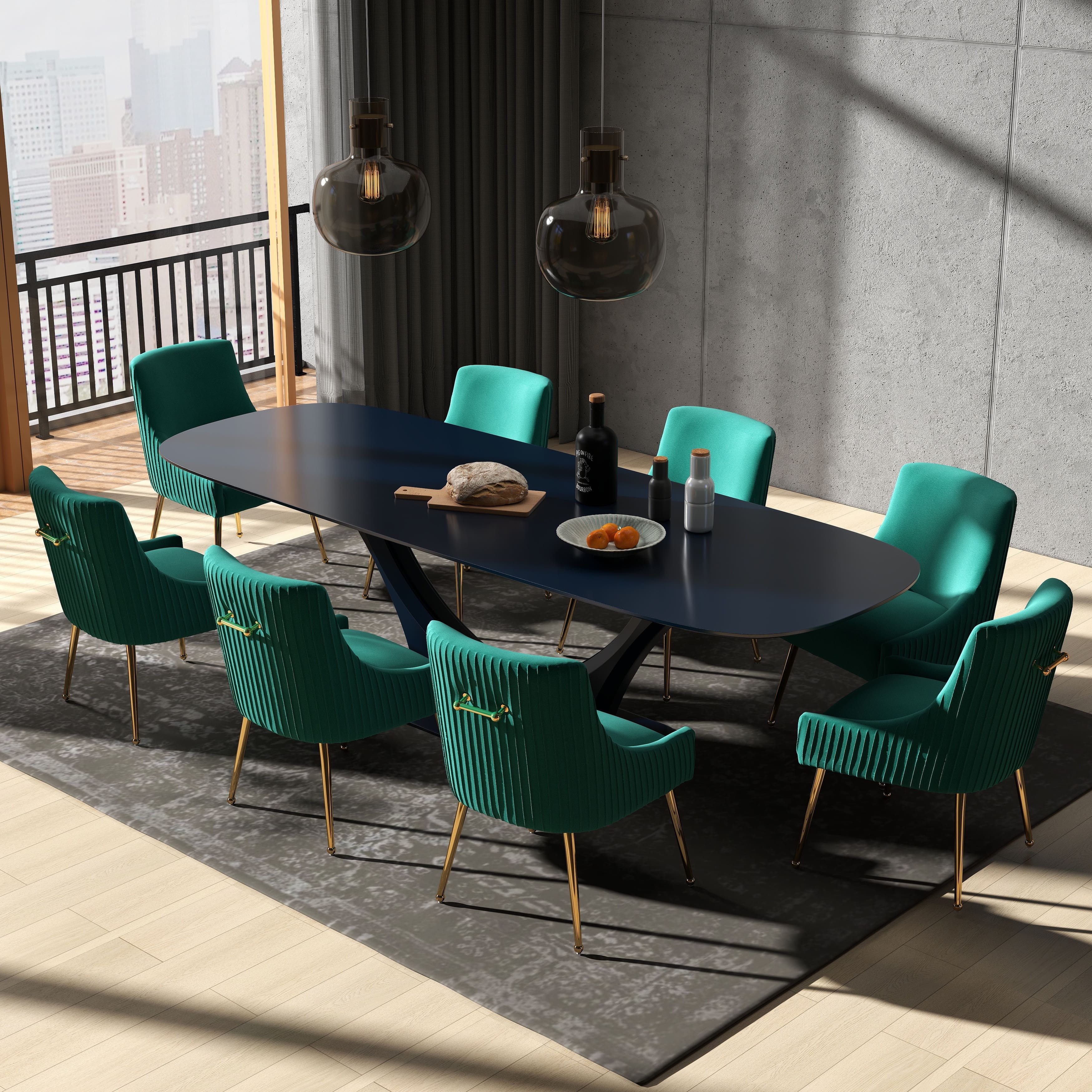 green velvet dressing table chair SEYNAR Modern Glam Dining Set of 8 for Dining Room, Tufted Vanity Chair for Living Room Grey green office chair
