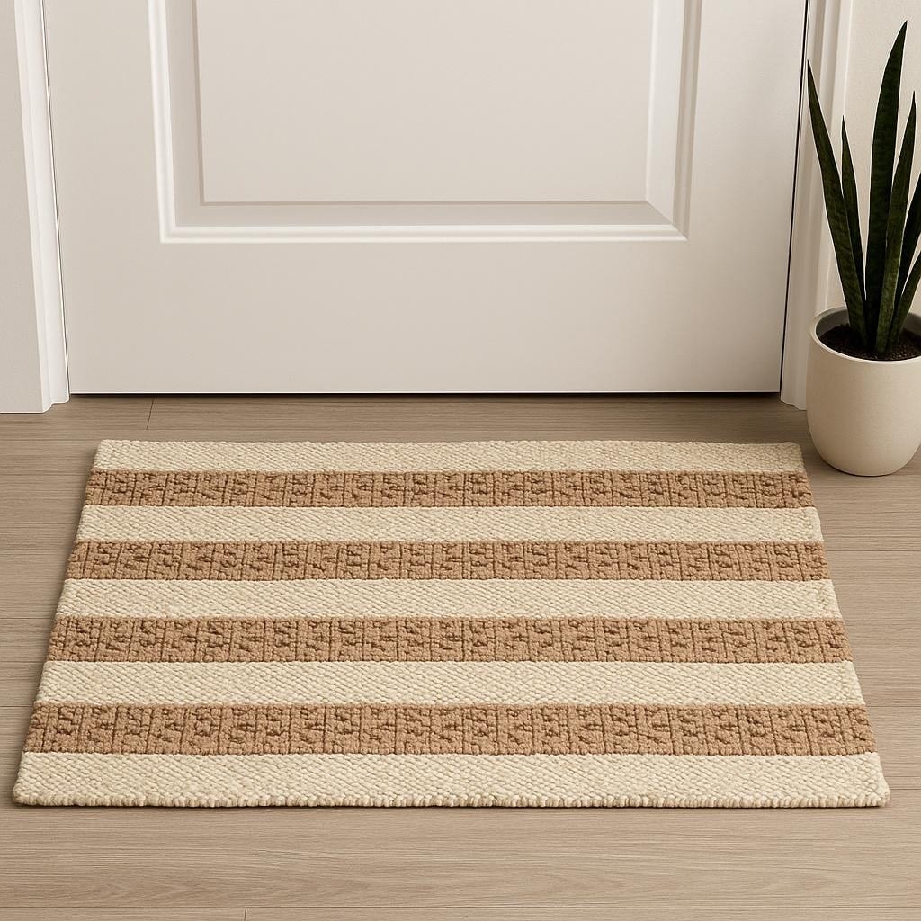 HomeRoots 2' X 3' Beige And Brown Jute Striped Hand Woven Area Rug - 36.00 in. x 24.00 in. x 0.25 in.