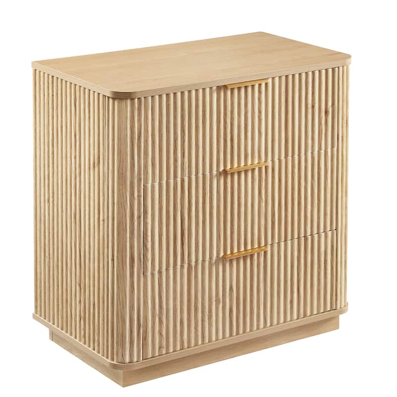 3 Drawers Drasser 2pcs, 27.6'' Wide Modern Chest Of Drawers Curved Wave Design,Nightstand,Wood Drawer Organizer
